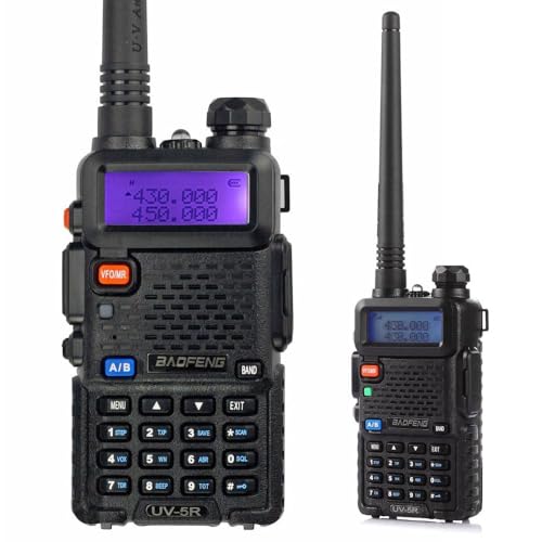 Image of Baofeng UV-5R Two Way Radio Dual Band 144-148 /420-450Mhz Walkie Talkie with 1800mAh Li-ion Battery, Programming Cable, Headset, Belt Clip, Hand Strap, Desktop Charger, 5 Packs (Black)