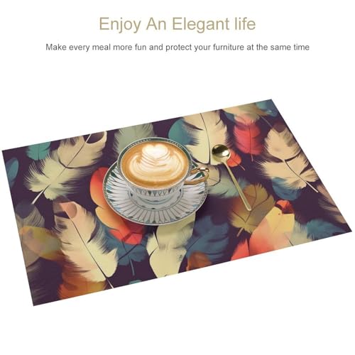 Sets de table en PVC lavables motif plume résistants haute température lot de 4 - 4