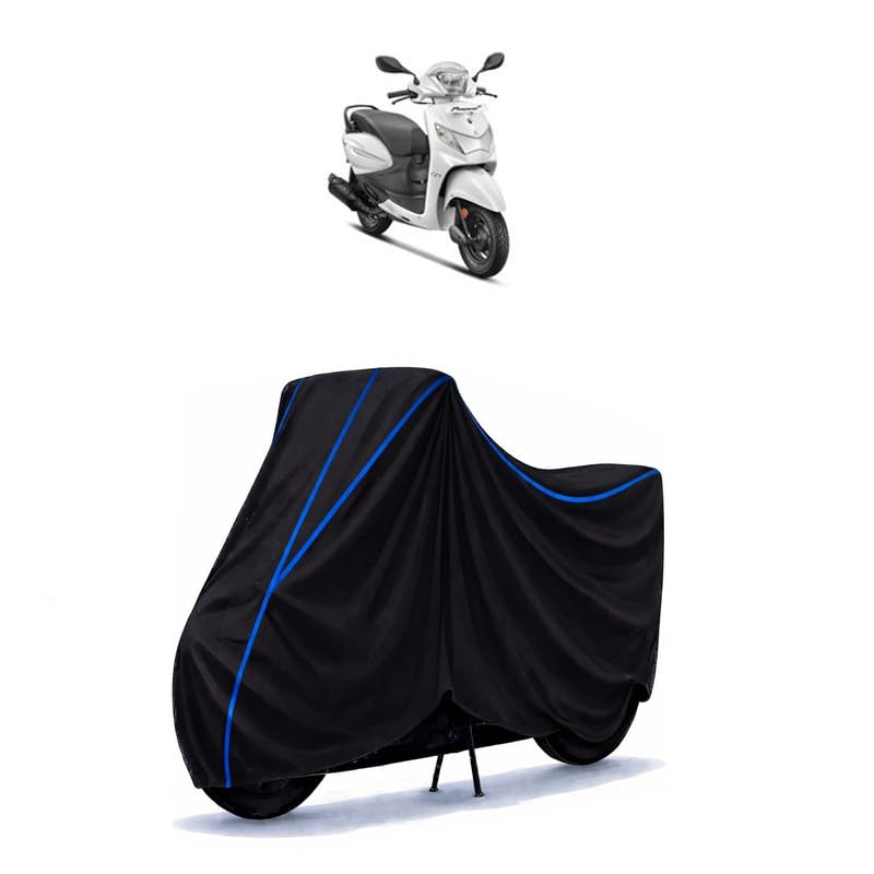 Image of Scooty Cover Water Resistant for Pleasure Plus | Universal Scooter & Bike Cover | Heavy Duty UV Dust, Rain & Scratch Protection | Elastic Fit All Weather Indoor Outdoor | Black with Blue Piping