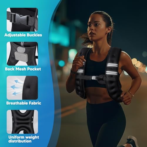 Image of Weighted Vest, 6lb /8lb /12lb /16lb /20lb /25lb /30lb Weight Vest with Reflective Stripe, for Men Women Workout Equipment for Strength Training, Running, Jogging, Fitness, Weight Loss
