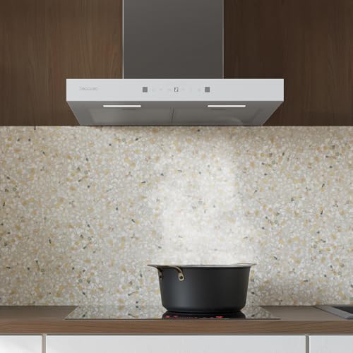Cecotec Dunstabzugshaube 60 cm Flux TT 605500 Glas Weiß A++. 70W, Front aus weißem Glas, Niedriger Verbrauch, Absaugleistung 550m3/h, Touch-Steuerung, 3 Stufen, LED-Licht, Aktivkohlefilter