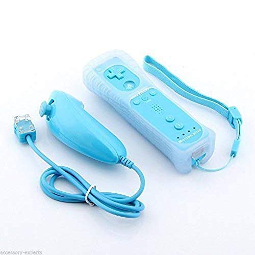 mini kitty 2 en 1 Mando Plus con Motion Plus y Nunchunk para Nintendo Wii + Funda de Silicona   Azul Claro