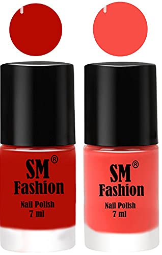 Image of Long Lasting Nail Polish | Nail Paint Combo 7 ml Each) - Set of 2 Red Orange-Coral