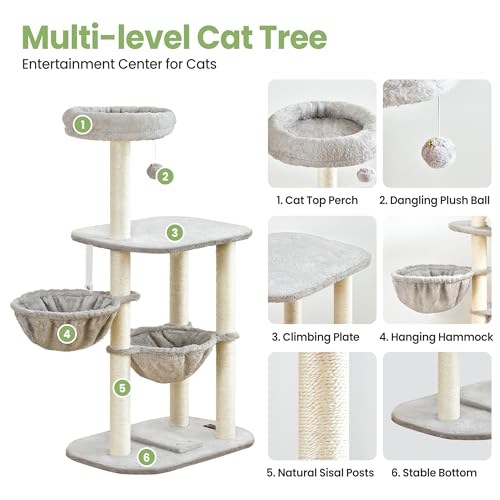 Arbre à chat CTA002 gris clair avec griffoir et plateforme