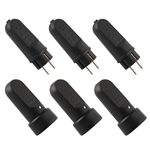 Schutzkontakt-Stecker & Schutzkontakt-Gummikupplung, TPU, Prämie,ohne Kabel, nd langlebig Kann für 0.5-3cm² Kabel,IP44 230V,16A,Schukostecker und Schukokupplung ,6pack Cover