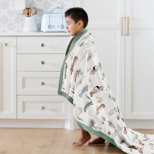 Image of GRSSDER Cotton Muslin Quilt Blanket - Silky Soft and Breathable Kids' Throw Blanket, Oversized Muslin Blankets for Newborns, Toddlers & Kids, 6 Layers Reversible Design for All Seasons, 55 inch x 69 inch