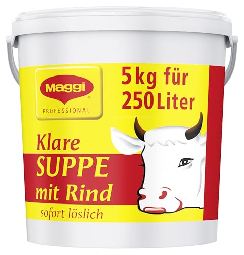 MAGGI Professional Klare Suppe mit Rind, mit Rindfleischpulver und Rinderfett, Sofort löslich, Ergiebigkeit 227,5L, 1er Pack (1 x 5kg Eimer)