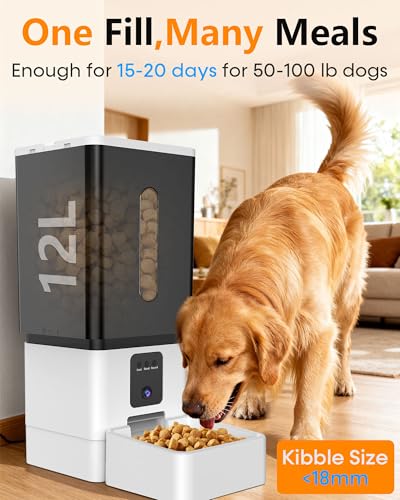 Large Breed Automatic Dog Feeder: 12L/50 Cups with HD 1080P Camera - 5G WiFi Anti-Clog Timed Dog Feeder for Golden Retriever Busy Owners by UTCG - Image 3