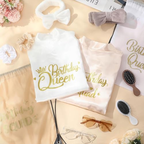 Image of Coume 48 Pcs Women Birthday Robe Birthday Queen Squad Robe Sunglasses Scrunchie Headbands Comb Bag for Spa Party