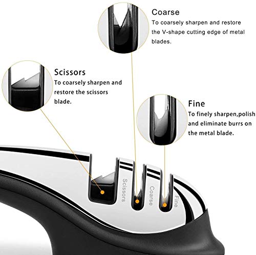 SMSOM Messerschärfer, 3 Bühne Manuelle Küchen Chefs Taschen-Überlebens-Messerschleifer mit Anti-Rutsch-Saugnapf hilft… – Bild 4