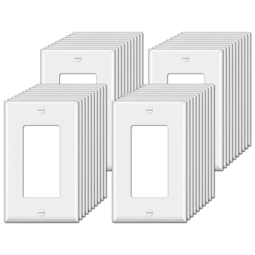 Image of BESTTEN 40 Pack Decorator Wall Plates 1-Gang Electrical Cover Plate, White | UL Listed, Standard Size 2.76 inch x 4.5 inch, Electrical Outlet Receptacle Covers, Unbreakable Polycarbonate Light Switch Cover