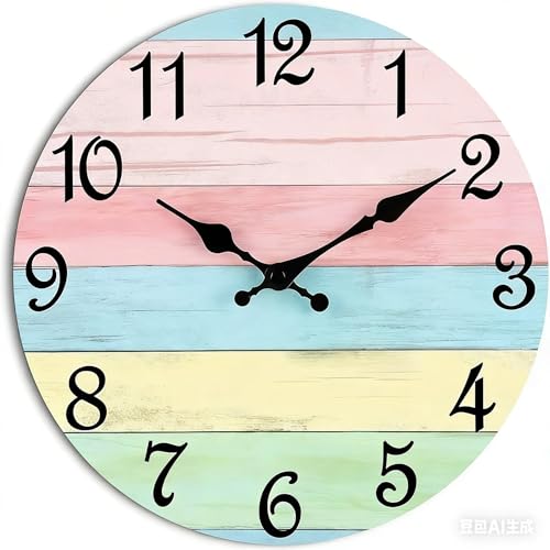 Image of CHYLIN Pink Blue Wall Clocks Battery Operated 8 Inch | Easy To Read Vintage Clock Decorative for Kitchen Bedroom Office Bathroom