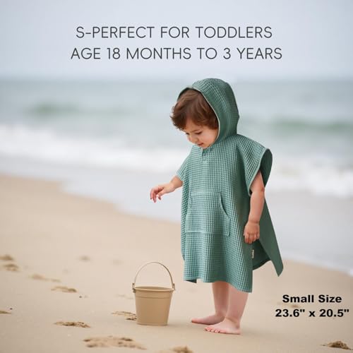 Image of Hooded Kids Beach Towel - Soft Poncho Towel for Babies and Toddler - Lightweight Waffle Cotton Towel Cover Up for Beach and Pool and Bath