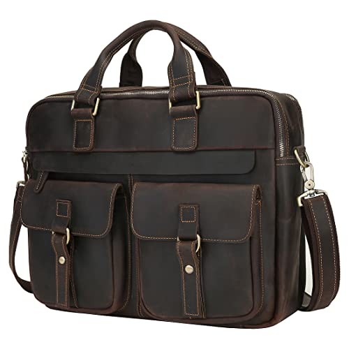 UBANT Leather Briefcase for Men 17.3 Inch Laptop Briefcase Vintage Full Grain Leather Messenger Bag Attache Case Computer Office Handbag Business Travel Bag Leather Satchel Shoulder Bag
