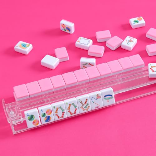 Juego de Mahjong Americano con 160 fichas grabadas rosa miniatura 7