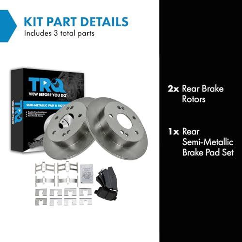 Image of TRQ Rear Brake Pad and Rotor Set Semi Metallic Solid Rotors | For 1997-2001 Honda Prelude