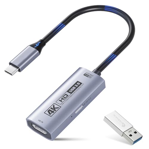 Guermok Tarjeta de captura de video 4K USB 3.0 con PD 100W, 4K a 60FPS o 2K a 144FPS HDMI a USB-A/C tarjeta de captura para transmisión, funciona con Pad, tablet, MacOS, Switch2/1, laptop, PC, cámara