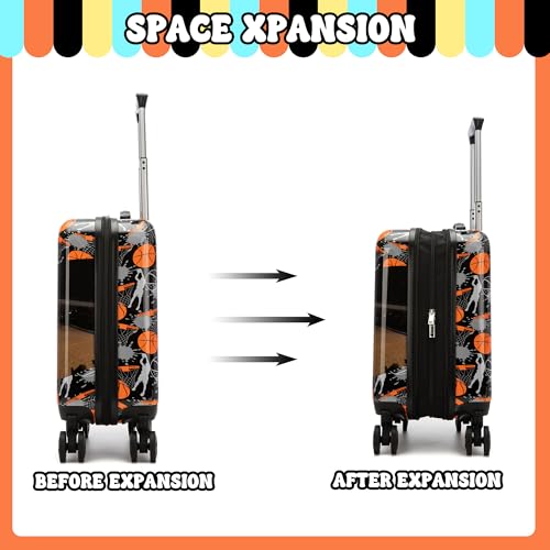 Image of Kid's Luggage Set 2 Piece Suitcase Set 16'' Hardside Luggage with Spinner Wheels Girls Boys Carry on Toddler Luggage Travel Rolling Luggage Carry on Luggage Airline Approved Basketball