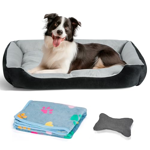 Heatail Cama para Perros Grandes, con Bordes Elevados, Lavable ColchóN para Perros con Base Antideslizante, Colchoneta para Perros Grandes Y Medianos - 80 X 60 X 15 cm (Gris)