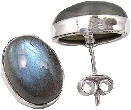 925 Sterling Silver Labradorite Stud Earrings 0.6" Women Fashion