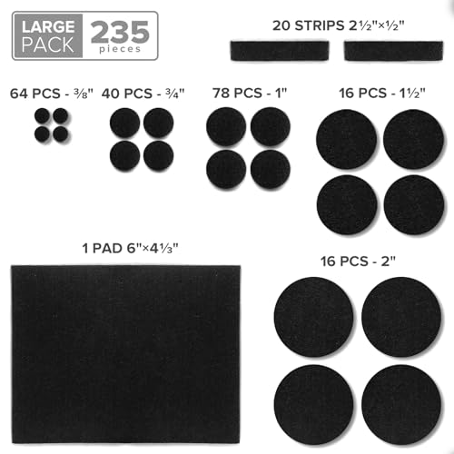 Image of Felt Furniture Pads 235 PCS X-Protector! Huge Quantity of Black Furniture Pads for Hardwood Floors with Many Big Sizes - Your Ideal Wood Floor Protectors for Furniture. (Pack of 2)