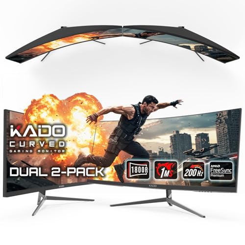 Image of Kado 2-Pack 30 inch Curved 1800R 200Hz 1ms Ultrawide 2560x1080 Computer Monitor | AMD FreeSync Premium DisplayPort HDMI, Stacked Gaming Multi-View Split Screen Streaming, VESA Mount Built-in Speakers