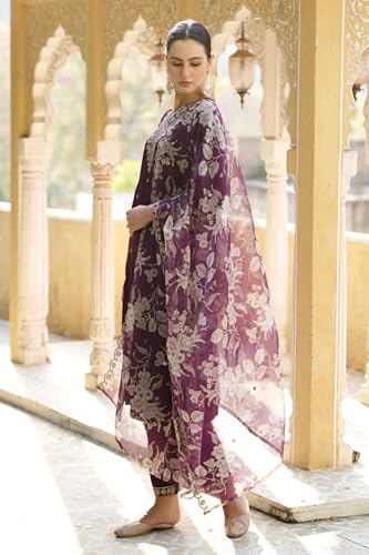 Image of VredeVogel Kurta Set with Dupatta | Embroidered Viscose Rayon Kurta Pant Set for Women | Women's Ethnic Casual Kurti Set
