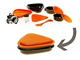 Camping Cookware/Dinnerware w/LED Headlamp for 1 Person - Backpacking, Hiking, Survival Bug-out Bag - 10 Piece Tableware Set - Lightweight, Compact & Durable