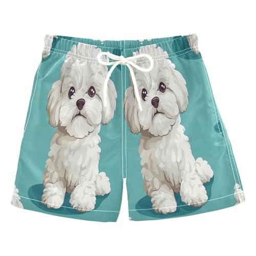 Boccsty Cartoon White Bichon Frize Dog Boys Swim Trunks Baby Kids Swimwear Summer Toddler Beach Board Shorts 2T