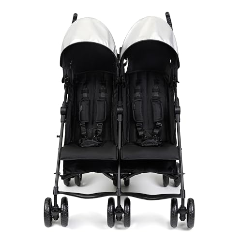 Image of Summer Infant 3Dlite Folding Lightweight Side by Side Double Stroller with 5-Point Safety Harness for Infants and Toddlers, Black