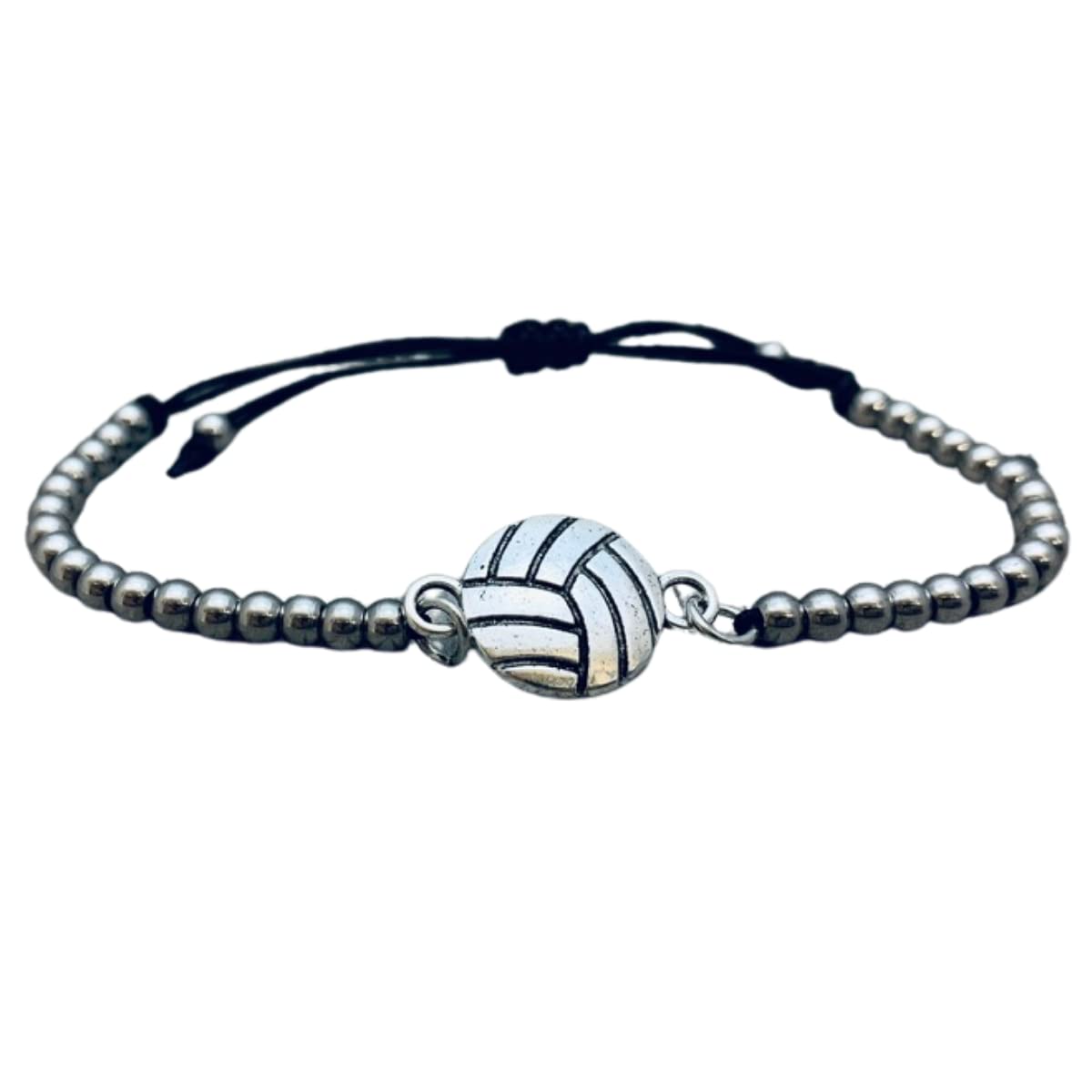 Sportybella Volleyball Charm Bracelet, Adjustable Silver Beaded String Bracelet, Gifts For Women, and Teens