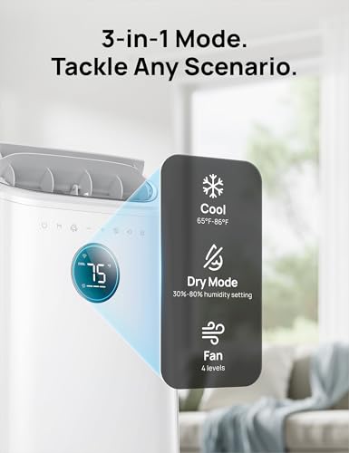 Dreo Portable Air Conditioners, 12,000 BTU AC Unit for Bedroom with Drainage-free Cooling, 46dB Quiet, APP/Voice/Remote, 24h Timer with Fan & Dehumidifier, Smart Standing AC for Room Indoors, AC515S