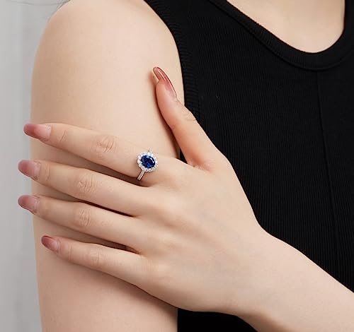 Ambica New York Solid Sterling Silver Ring, Princess Diana Ring, Kate Middleton Ring, Simulated Sapphire Ring, Royal Wedding Ring, Halo Engagement Ring4