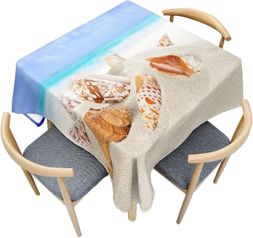 Tizhweqo Mantel Mesa Rectangular Playa, Manteles Antimanchas Caracola, 3D Impresión Mantel Impermeable Lavable para Cocina Salón Comedor, 140x260 cm Q.P2269