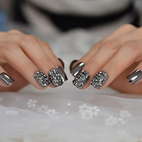 Coolnail L5535 Punk Dark Smoky Gray Reflective Mirror Metal Plating False French Nail Tips Punk Metallic Diamond Fake Nails thumb #2
