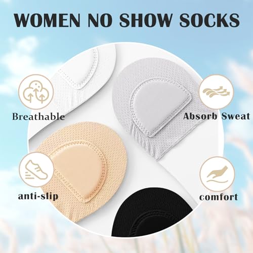 Image of No Show Socks with Invisible Sling Back Womens, 6 Pairs Low Cut Half Toe Topper Socks with Non-Slip Straps for Heels