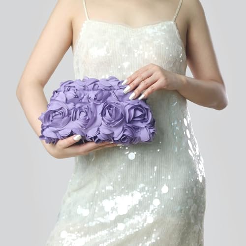 Image of 3D Flower Evening Bag for Women Elegant Floral Bridal Handbags Rose Clutch Purse for Wedding, Prom, Cocktail Party,Date Night