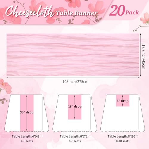 Pesonlook Cheesecloth Table Runner Light Pink, 20 Pack 17.7x108 inch, Long by Pesonlook - Used condition - Image 2