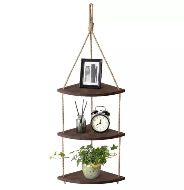 BW Art Wooden 3tier Corner Shelf Jute Rope Hanging Shelf Amazon.in