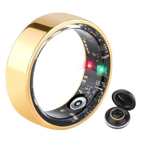 Health Rings for Women Men, Fitness Ring with Heart Rate/Blood Oxygen, Sleep Tracker, Calorie, Pedometer, 7-Day Battery Life, IP67 Waterproof Smart Ring Health Tracker for Android & iOS (Gold, 9)