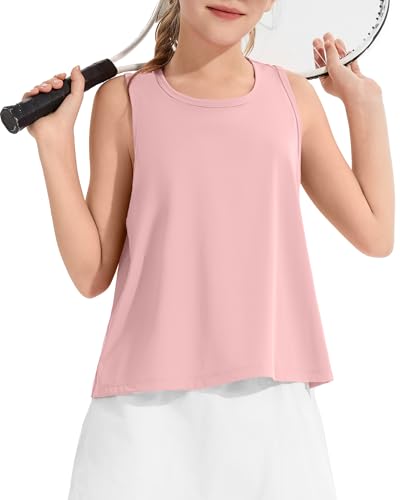 Hvididan Girls Tank Tops Pink Athletic Sleeveless Crew Neck Crop Tops Sports Workout Breathable Teen Shirt 11-12 Years
