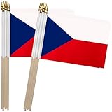 TSMD Czech Republic Stick Flag Czechia Small Mini Hand Held Flags,5x8 Inch,12 Pack