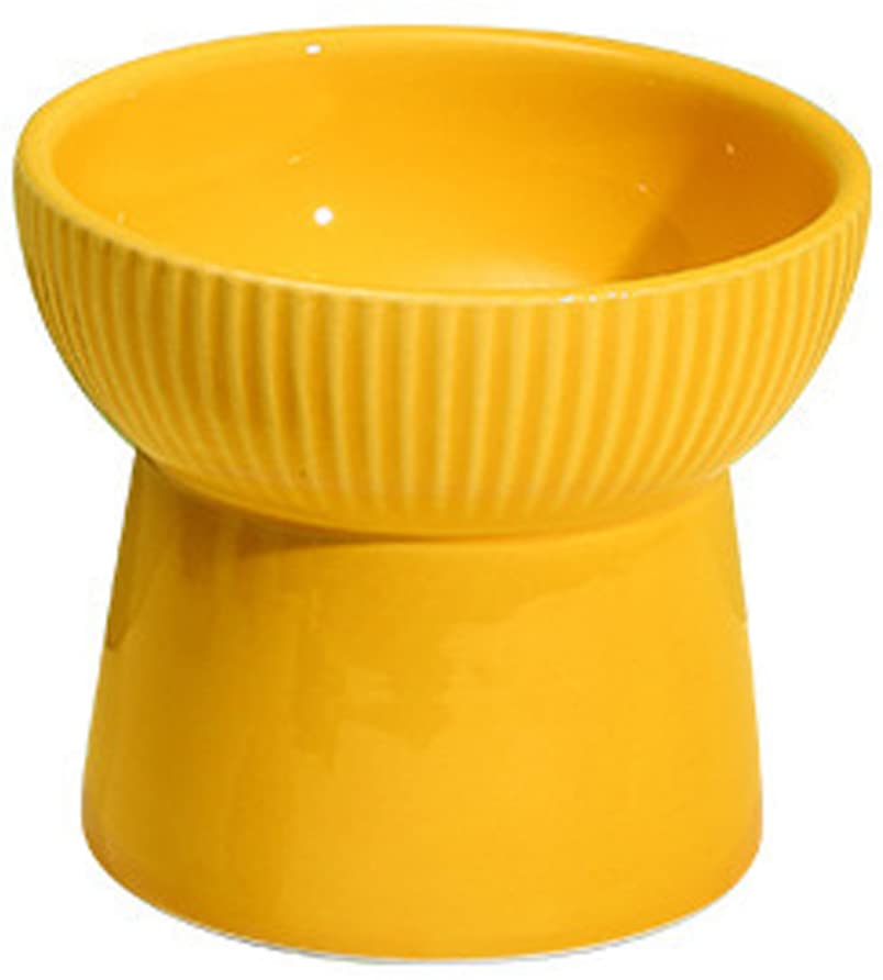 Image of PETANGEL Ceramic Cat Food Or Water Bowl,Raised Cat Feeder Dishes with Stand,Elevated Pet Food Bowl for Cats and Small Dogs,Stress Free Backflow Prevention, Anti Vomiting & Reduce Neck Burden (Yellow)