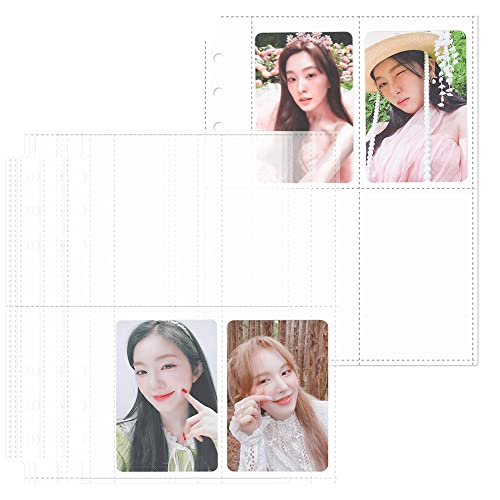Baskiss 120 Pockets Kpop Photocard Protector, Single Sided 30 Pack Heavyweight Sheet Protector Sleeve Fits A5 Binder for Kpop Album MD Photocards (4-Pocket Page)