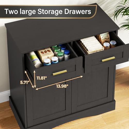 Image of 20 Gallon Fish Tank Stand, with Storage Cabinet and 2 Drawers Fish Tank Stand, Fish Tank Accessories Storage, for 20-29 Gallon Aquarium Stands PTBX01BK (Black, 30.71'' x 15.75'')