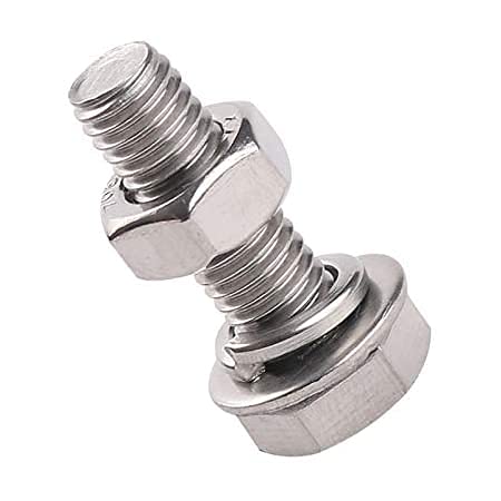 Image of Rely⇒ (Combo Set-10 Pcs) 3 /8 inchx1.5 inch inch Hex Head Screw Stainless Steel 304 with Nut and Plain & Spring washer | Hex Head bolt, Machine Thread Screw