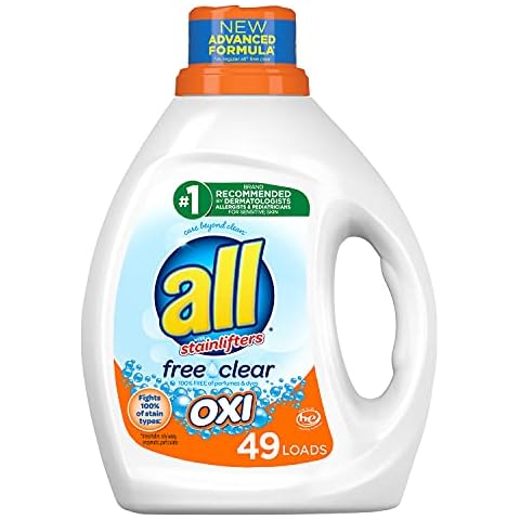 All Liquid Laundry Detergent with Oxi Stain Removers and Whiteners, Free Clear, 49 Loads, 88 Fluid Ounce Cover