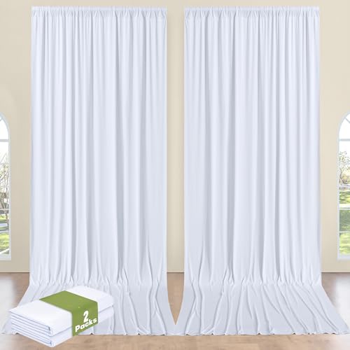Image of 10ftx14ft White Backdrop Curtain for Wedding Parties, Wrinkle Free 2 Panels 14 ft Long Polyester Photo Backdrop Drapes Back Drop Cloth for Birthday Photography Background Party Backdrop