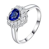 Homxi Anillos de Oro Blanco Mujer 18 Kilates Boda, Corazón con Zafiro de 0,5ct y Diamante, Anillo Boda Plata Azul Mujer, Tamaño 23(63mm)