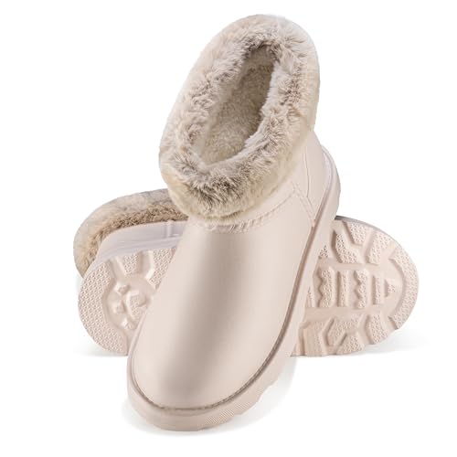 ESTRO Warme Gummistiefel Damen Gefüttert - Gummistiefel Gefüttert Damen Wasserdicht Winterschuhe F115 (39 EU, Beige)
